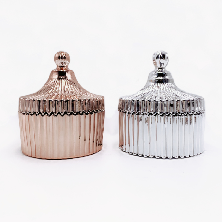 Vertical Pattern Silver Rose Gold Glass Candle Jar