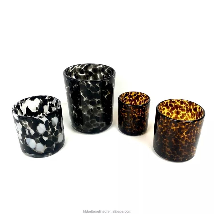 Glass leopard amber black heat resistance candle making crystal with lid wax container Lanterns and Candle Jar