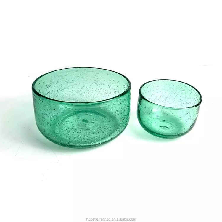 Green teal bowl Color deposition bubble candle jar with base for candle making crystal glass candy jar