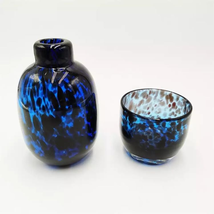 Wedding decor and home decor blue glass candle jar and glass vase