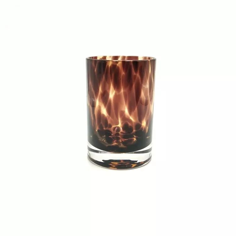 Fancy Leopard Design Glass Candle Container Vessel Jars For Candle Making