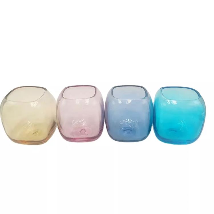 Cobblestone style round shaped glass candle holder with colors