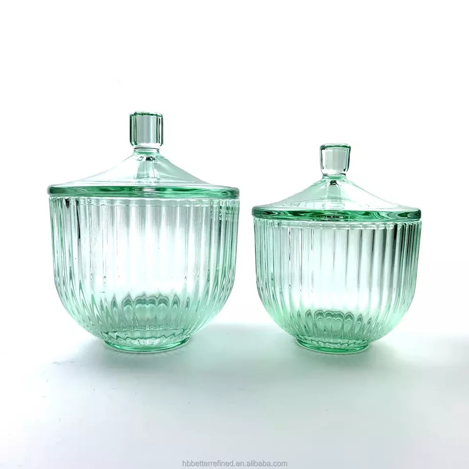 Light green decoration resistance ribbed Candle Glass Jar 7oz 11oz wax cup candle holder soy container