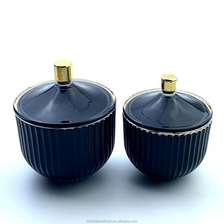 Hand Made Luxury Gold Rim Black Candle Jars