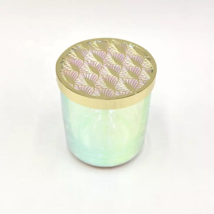 8oz Luxury Iridescent Glass Candle Vessel Wax Jar For Candle And Gold Metal Lid