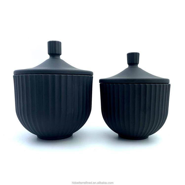 Matte frosted black gold decor resistance ribbed Candle Glass Jar 7oz 11oz wax cup candle holder soy container