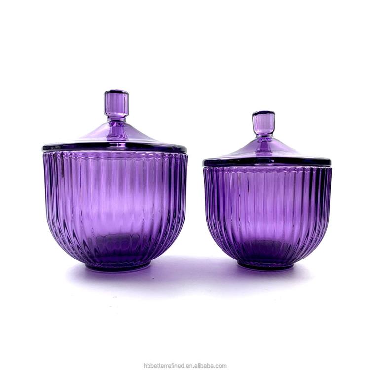 Purple violet heat resistance ribbed Candle Glass Jar 7oz 11oz wax cup candle holder soy container