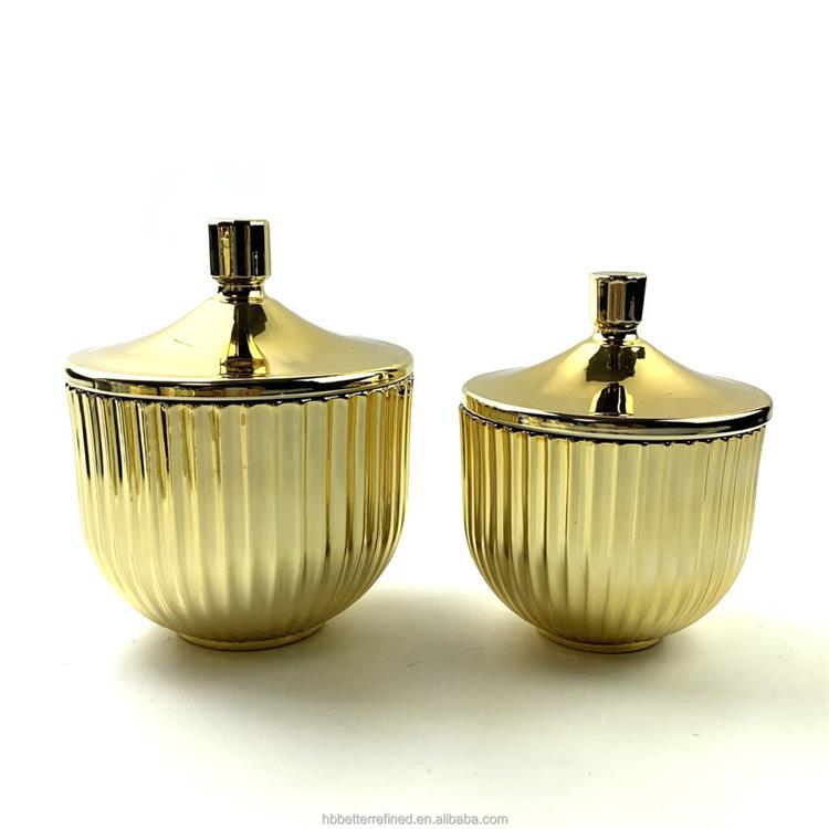 Electroplating gold heat resistance ribbed Candle Glass Jar 7oz 11oz wax cup candle holder soy container