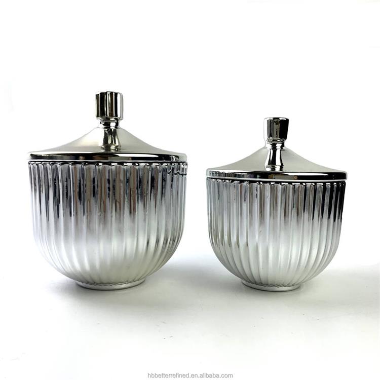 Electroplating silver heat resistance ribbed Candle Glass Jar 7oz 11oz wax cup candle holder soy container