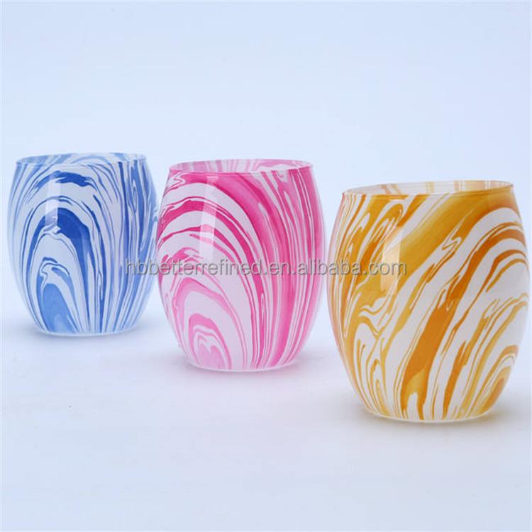 Marble effect stemless glass candle jar