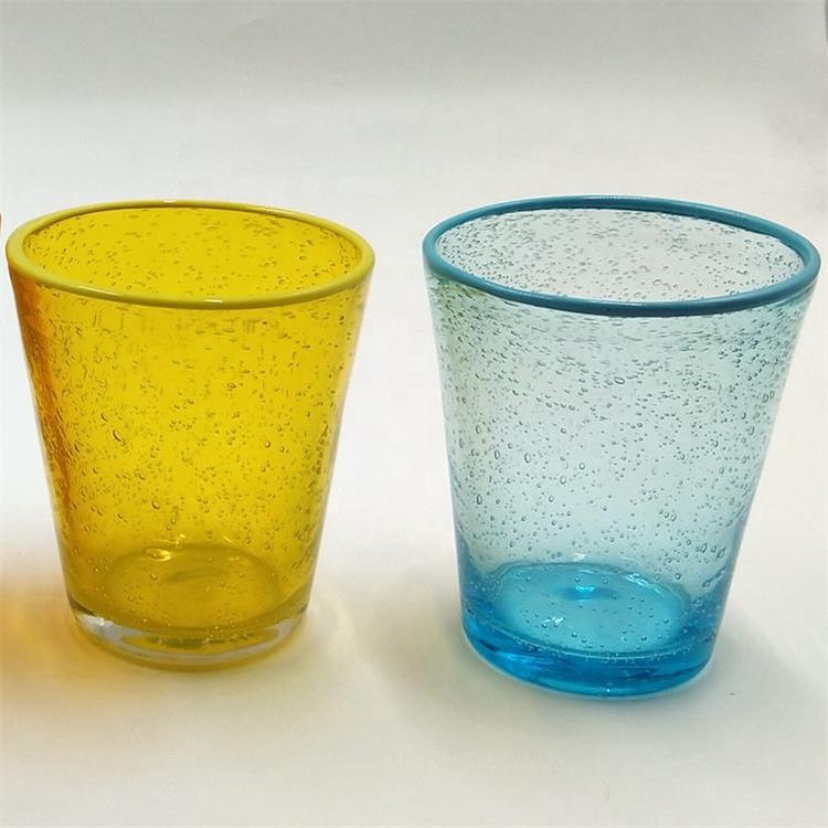 Colored bubble water glass cup and glass candle vessel and candle containers