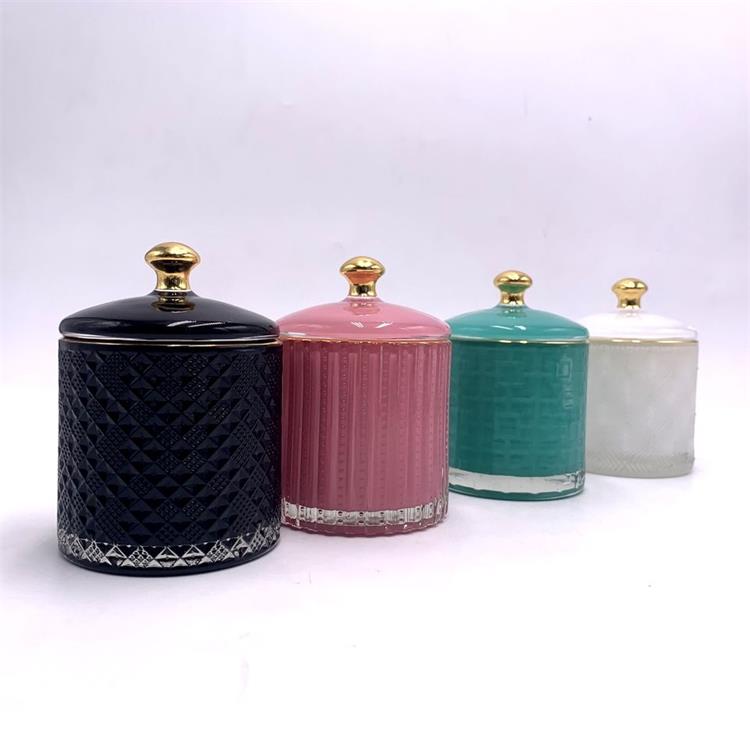 Unique Decorative Multipurpose Antique Design Glass Candy Jar with Lids 500ml GEO Cut Glass Candle Jar