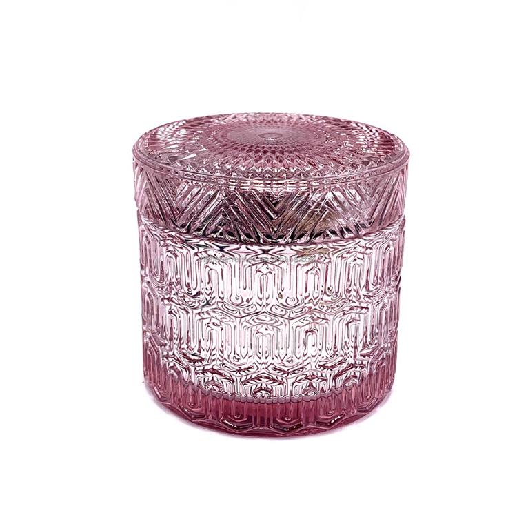 Pink silver festival GEO Cut Candle crystal Glass Jar 6oz wax cup candle soy container heat resistant food storage