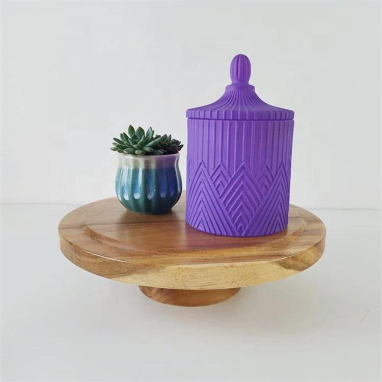 Empty Dreamlike Purple Glass Candle Jar with Geometric Pattern for Home Decor