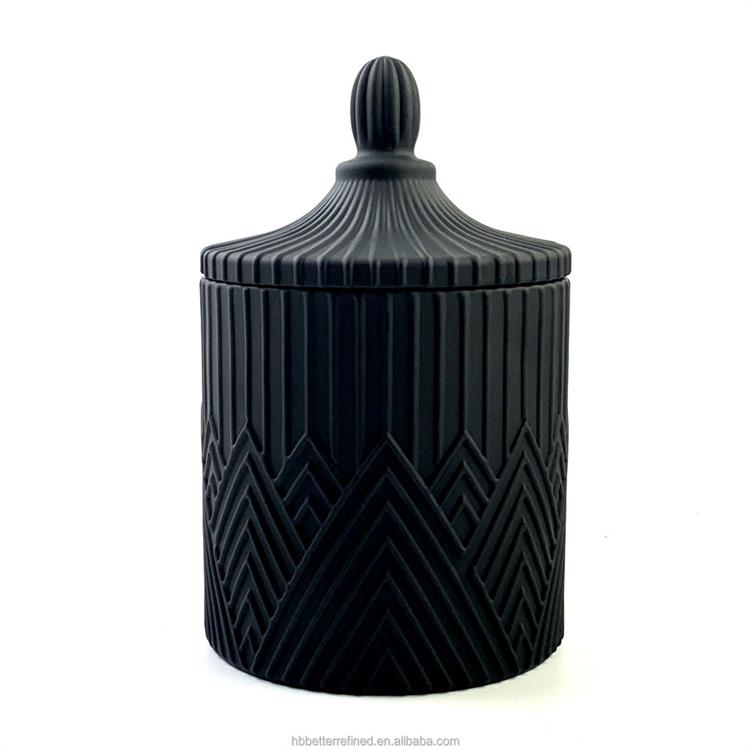 Luxury spring color matte frosted black opera metallic colored Glass Candy Jar with Lids