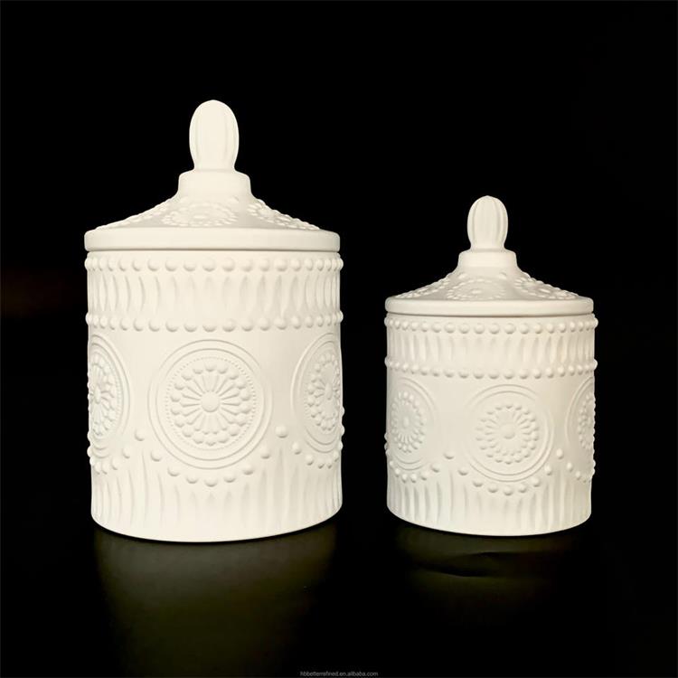 Unique Decorative matte frosted white candle using wax cup empty Antique Design Glass Candy Jar with Lids