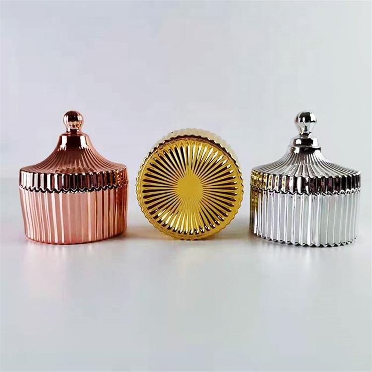 Vertical Pattern Gold silver rose gold Glass Candle Jar