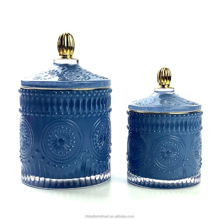 Unique Decorative luxury native navy Antique Design Glass Candy Jar with Lids