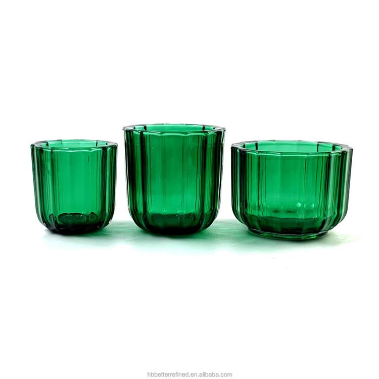 Ribbed spraying christmas green wax bowl shiny colored hexagon prism sexangle glass candle jar