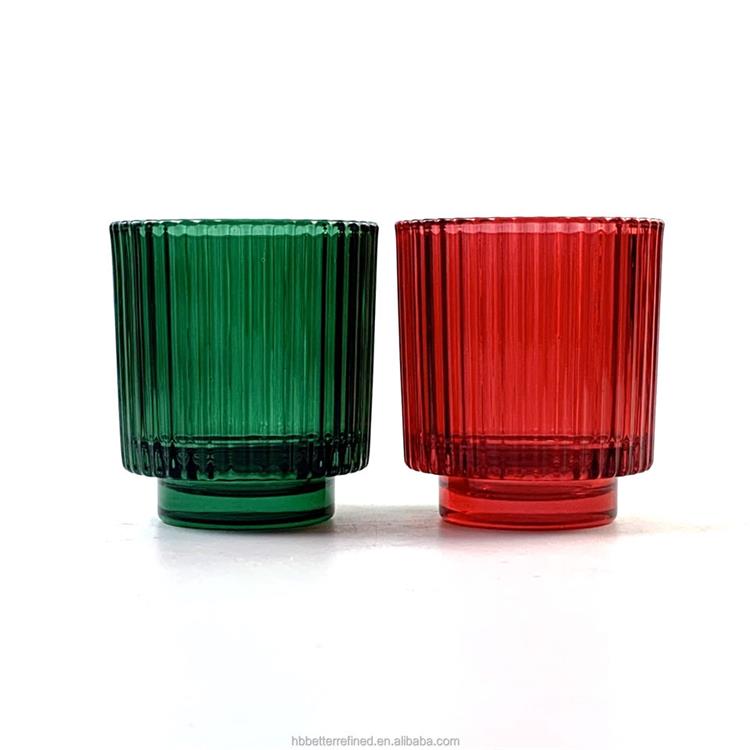 Ribbed spraying green red christmas wax shiny colored hexagon prism sexangle glass candle jar