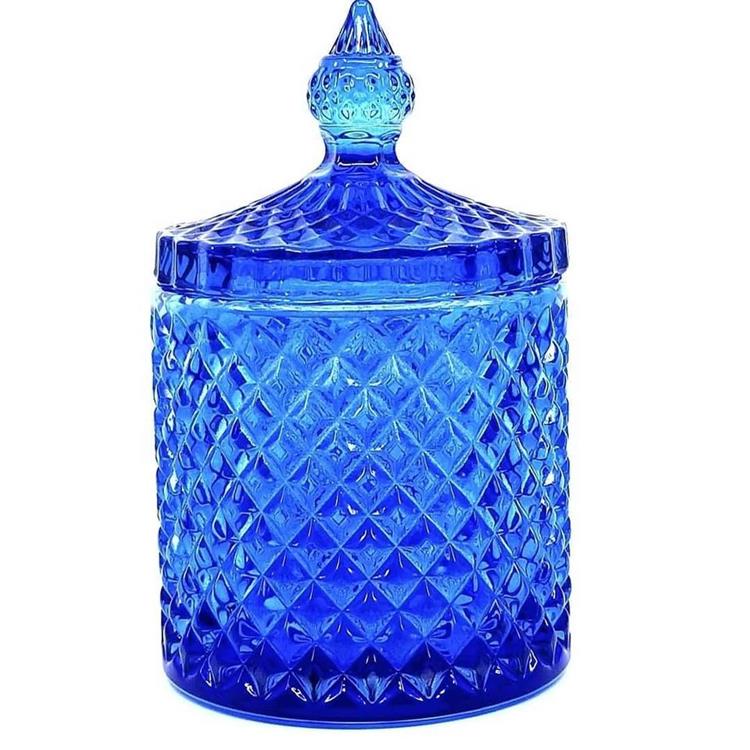 Blue color glass candle vessel glass candle jar for home decoration