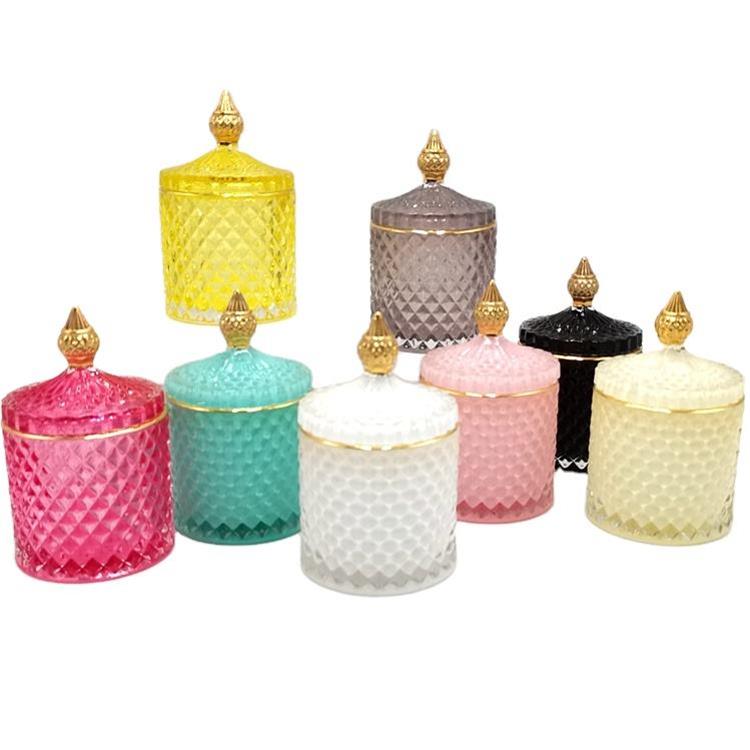 Hot sale GEO cut 8oz colorful glass candle jar glass container for making candle