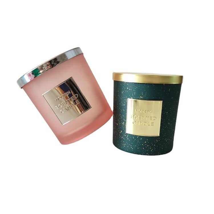 Colorful glass cup container glass candle jar with metal lid for scented candle soy wax making