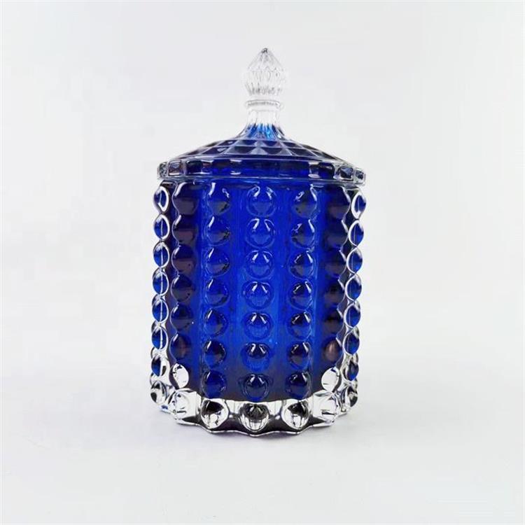 Fantasy Effect Beaded Crystal Glass Candle Jar with Lid