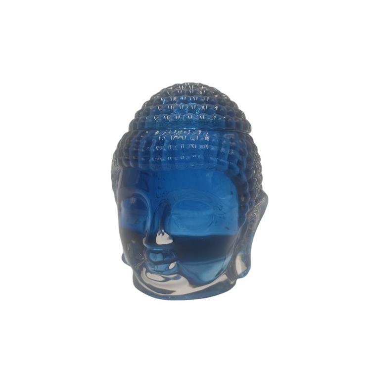 Blue color Buddha head glass candle jar human face candle holder