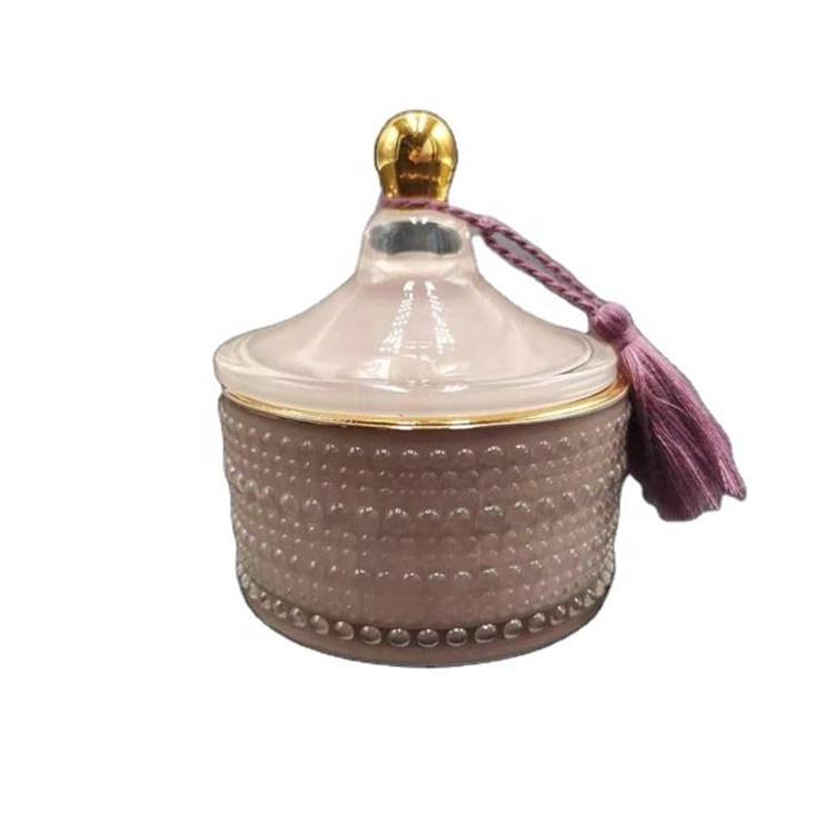 Beaded Embossed Effect Glass Jar Candle Container