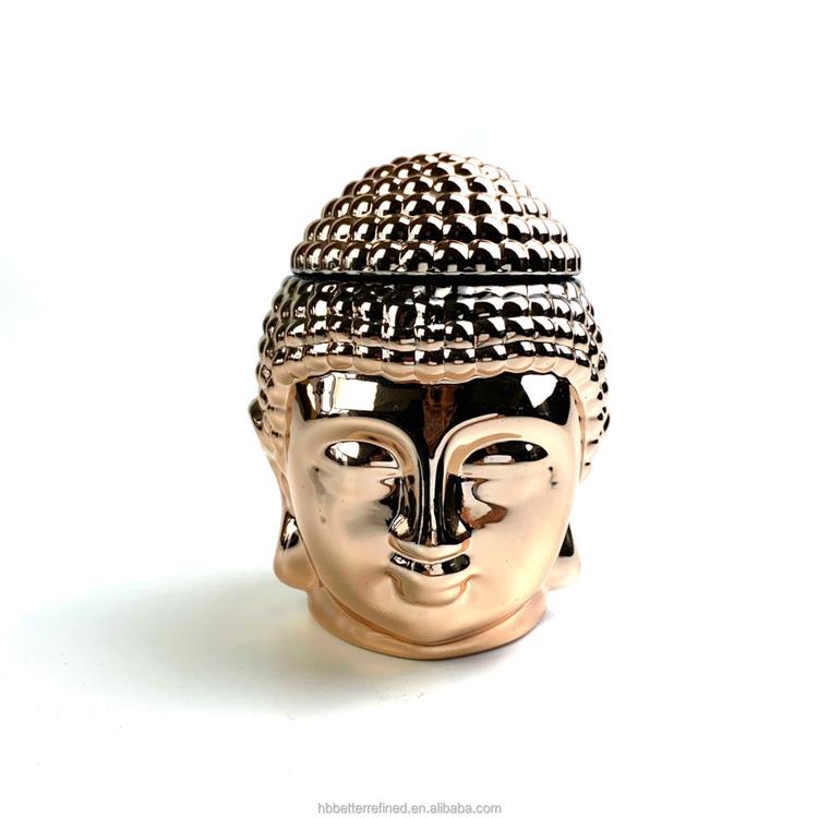 Buddha rose gold silver shiny head glass candle jar with lid crystal glass candy jar hand made luxury cookie jar