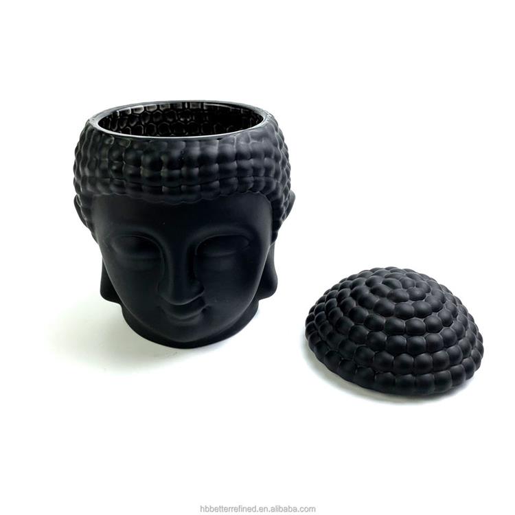 Buddha matte black white frosted head glass candle jar with lid crystal glass candy jar hand made luxury cookie jar