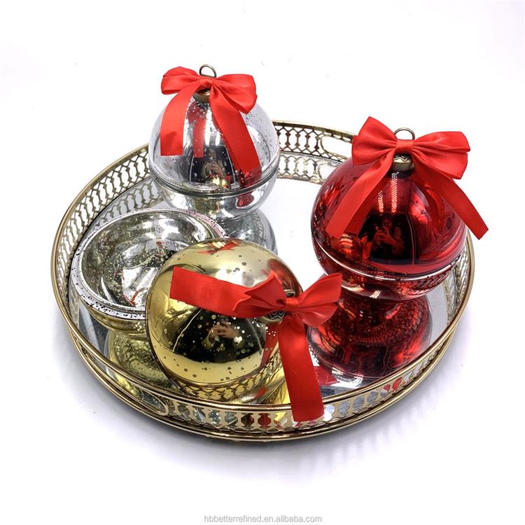 Colorful christmas decorative ball container soy decorative silver gold rose wholesale wax candle jar lid glass wax cup