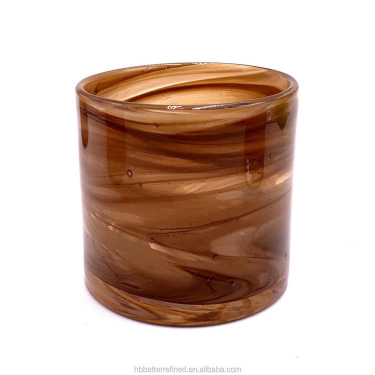 Solid color chocolate brown wax candle jar with wooden lid metal handle glass wax cup