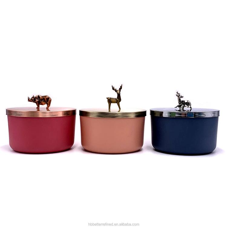 Colorful wax candle jar with decorative animal metal handle glass wax cup