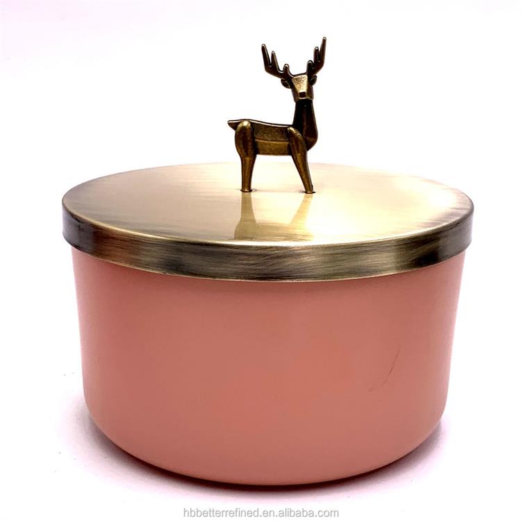 Nude empty candle jar with decorative animal metal handle glass wax cup