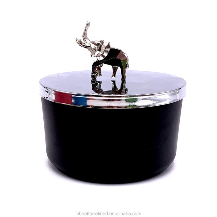 Empty candle jar decorative animal metal lid knot matte black frost soy wax