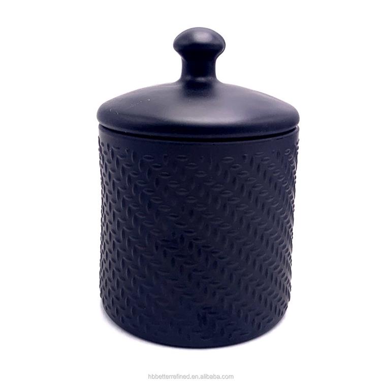 Matte frosted black glass jar for candle making with glass lid