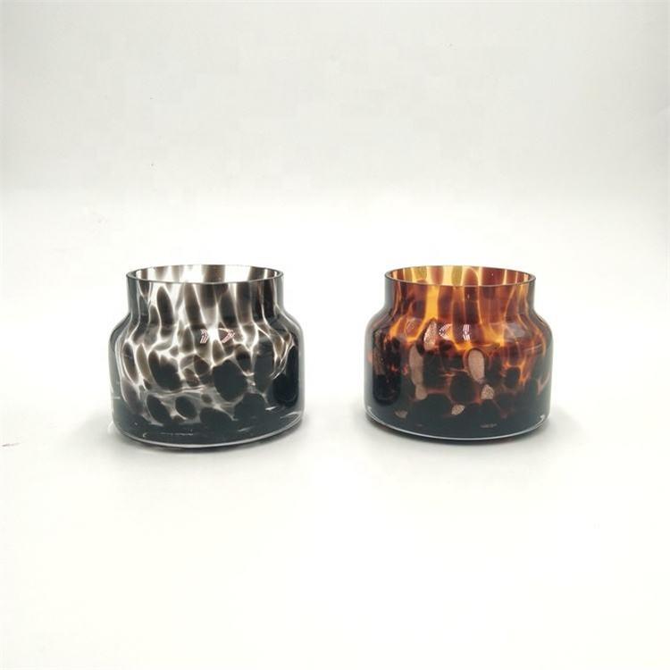 Tinted color tortoise shell effect glass candle jars for scented wax making candle containers