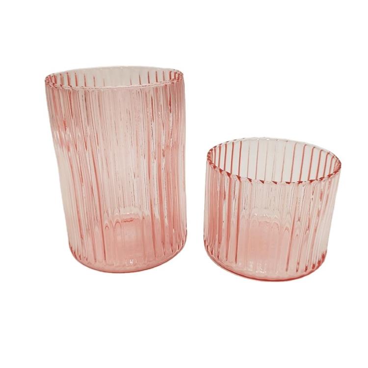 30oz Ribbed design pink heat resistant glass candle holder and scented candle holder