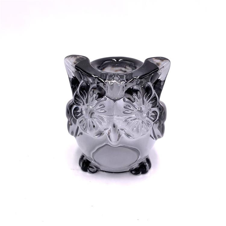 Light translucent grey owl lead free empty hand made glass candle jar