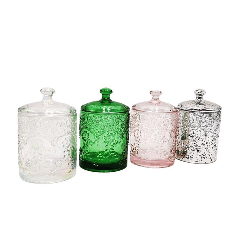 Pink Green Clear Mercury Silver color flora candle glass glass jar with glass lids