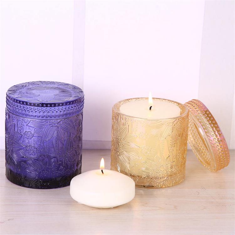 Delicate Lotus Pattern Glass Candle Jar with Lid