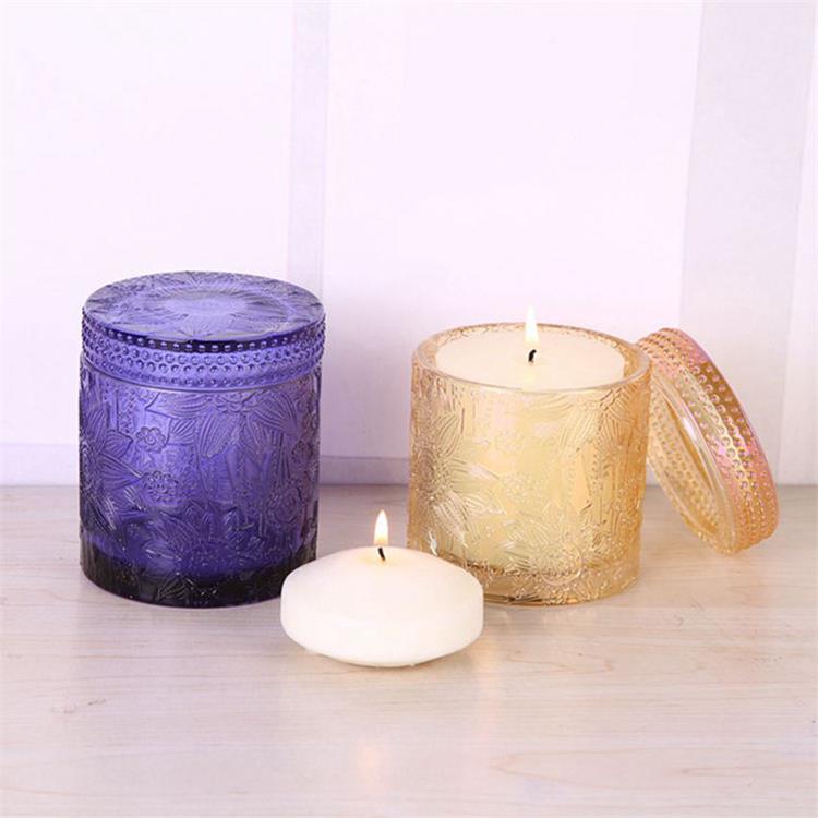 Handmade lotus pattern glass candle jar for home decoration votive holder