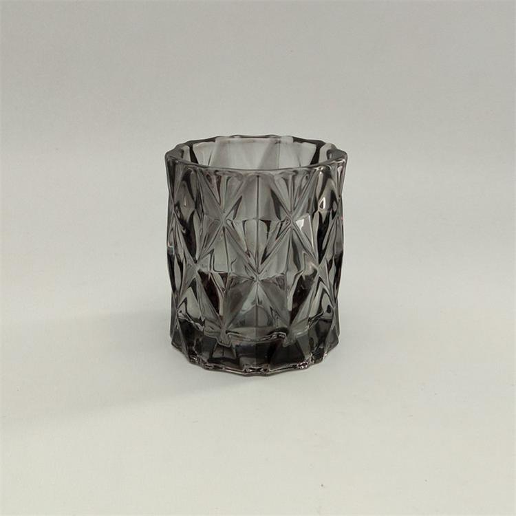 Smoke grey glass candle cup wholesaler glass cut tealight holder