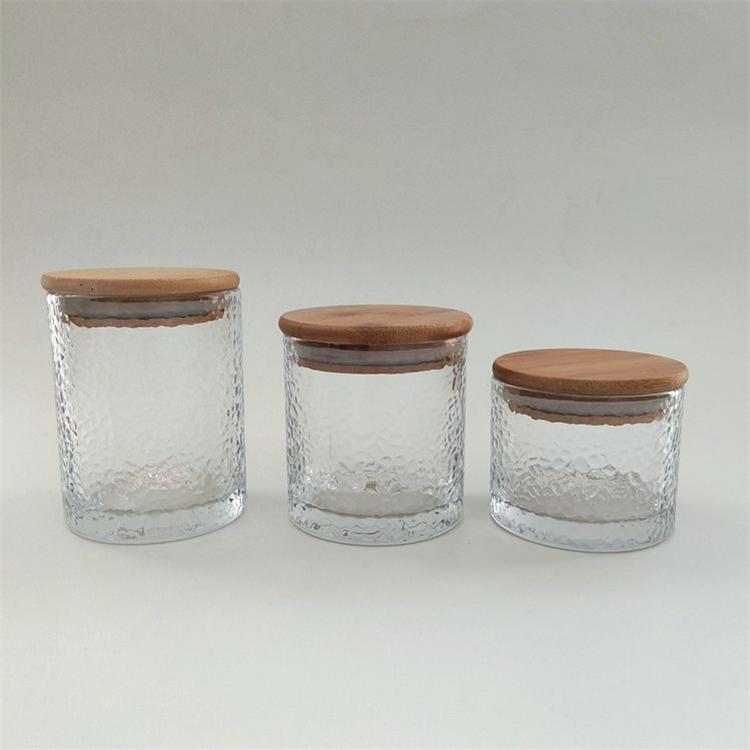 Empty glass jars for candle making with wooden lid