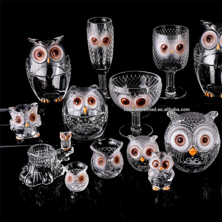 Wholesale owl series of products colorful glasswares glass jar candle holder champagne goblet wineglass