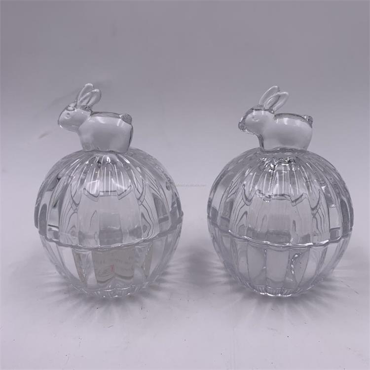 Wholesale rabit clear heart shaped glass candy jar with lid glass jars for candle making